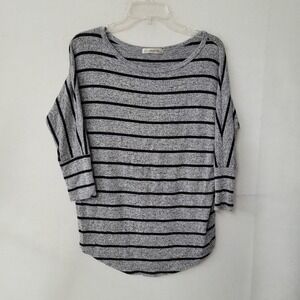 Natural Life Striped Tunic Top Women's‎ Small Gray Black 3/4 Sleeve